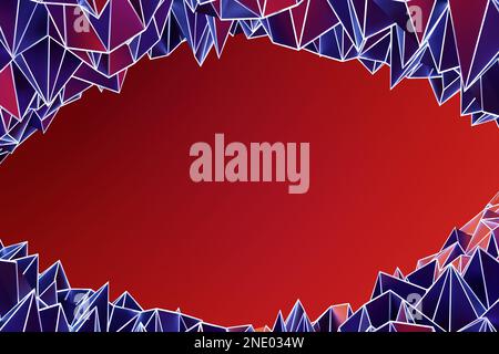 Rendering 3D. Motivo rosso e viola di triangoli di forme diverse. Modello minimalista di forme semplici, simile alle cime delle montagne. Luminoso Foto Stock
