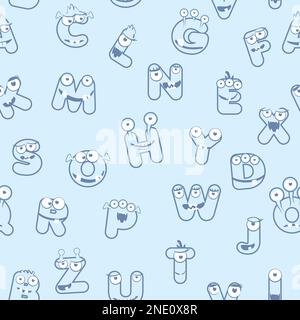 Modello senza cuciture con font dell'alfabeto Contour MONSTER. Illustrazione Vettoriale