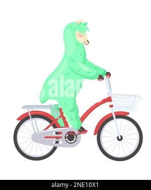 Divertente lama alpaca equitazione bicicletta piatto icona vettore Illustrazione Vettoriale