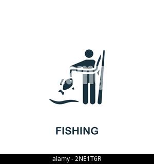 Pesca icona. Bianco e nero semplice segno da hobby collezione. Icona di pesca per logo, modelli, web design e infografiche. Illustrazione Vettoriale