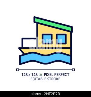 Icona di colore RGB perfetto pixel Houseboat Illustrazione Vettoriale