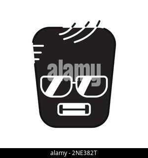 Carattere giallo quadrato freddo in occhiali colore linea icona. Mascotte di emozioni. Pittogramma per pagina web, app mobile, promo. Illustrazione Vettoriale