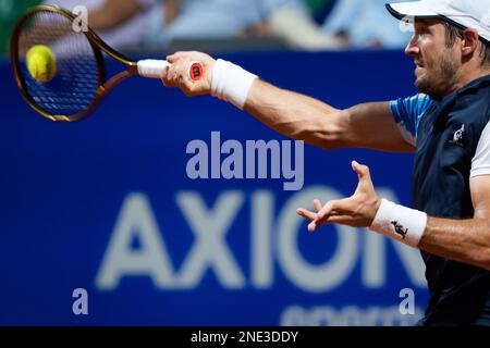 Dusan Lajovic di Serbia in azione durante il turno sedici singoli dell'ATP 250 Argentina Open 2023 partita contro Camilo Ugo Carabelli di Argentina al Buenos Aires Lawn Tennis Club. Punteggio finale; Camilo Ugo Carabelli 0:2 Dusan Lajovic (Foto di Manuel Cortina / SOPA Images/Sipa USA) Foto Stock