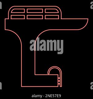 Neon torre in piscina per il jump board diving trampolino nuoto rosso colore vettore illustrazione immagine piatto stile luce Illustrazione Vettoriale
