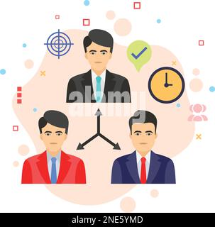 Concetto di livello manager e subordinato, illustrazione di stock dei membri senior e junior del team, simbolo HRM, staff aziendale design delle icone a colori vettoriali, Manpower Illustrazione Vettoriale