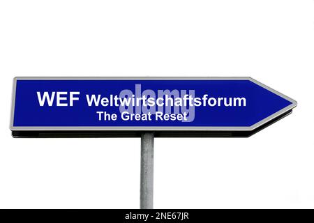 Scritta blu WEF, World Economic Forum, The Great Reset Foto Stock