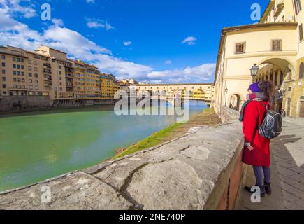 Firenze (Italia) - veduta del centro storico artistico di Firenze, capitale della cultura rinascimentale e della regione Toscana, con Ponte Vecchio, Boboli Foto Stock