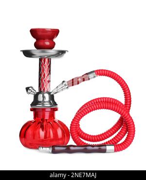 Nuovo moderno hookah rosso isolato su bianco Foto Stock