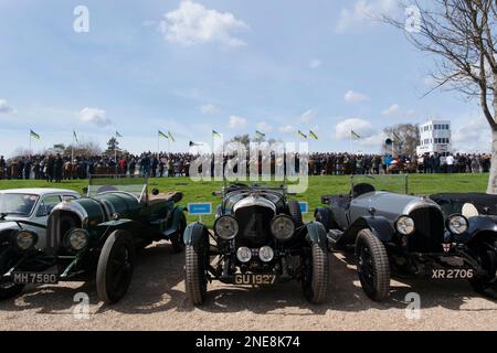 1930s soffiatori Bentley nel parcheggio dei Governatori al meeting dei soci 79th, circuito automobilistico di Goodwood, Chichester, West Sussex, Regno Unito Foto Stock