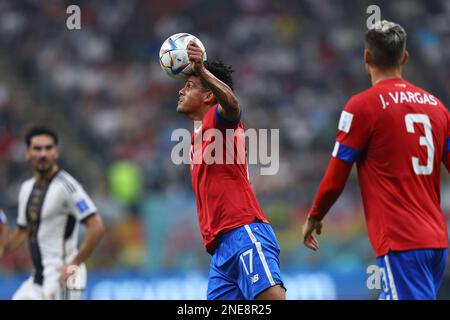 AL KHOR, QATAR - 1 DICEMBRE: Eltsin Tejeda durante la Coppa del mondo FIFA Qatar 2022 Group e Match tra Costa Rica e Germania al Bayt Stadium il 1 dicembre 2022 ad al Khor, Qatar. (Foto di MB Media) Foto Stock