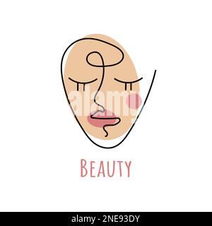 Ritratto astratto della ragazza disegnata in una linea continua. Disegno lineare del volto femminile, doodle lady Illustrazione Vettoriale