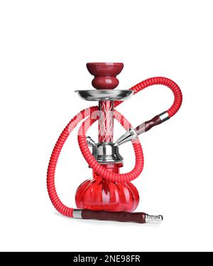 Nuovo moderno hookah rosso isolato su bianco Foto Stock