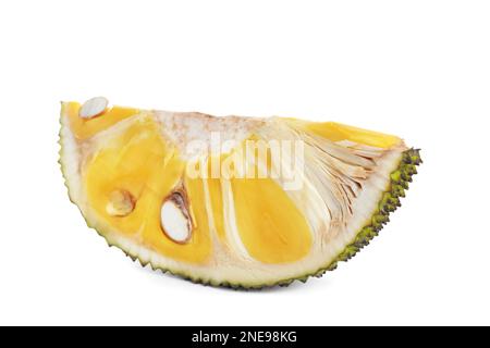 Fetta di delizioso jackfruit esotico isolato su bianco Foto Stock