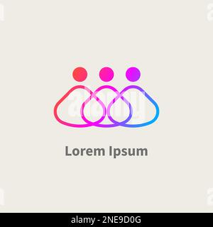 Logo geometrico di tre persone astratte. Business outline gruppo, amici icona lineare. Simbolo del raggruppamento di linee vettoriali Illustrazione Vettoriale