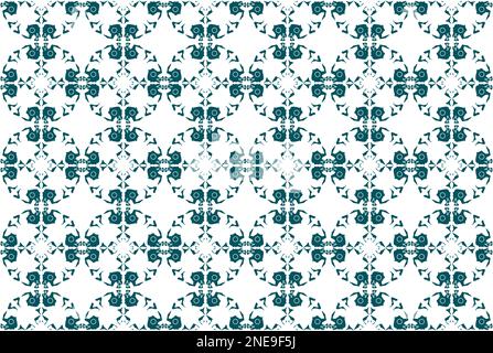 Mosaico in ceramica in stile arabo, illustrazione vettoriale. Colore verde smeraldo a contrasto con motivo senza cuciture decorato Illustrazione Vettoriale