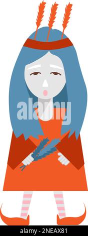 Illustrazione colorata con il carattere del cartone animato, avatar della ragazza colorata dello sciamano magico di Halloween Illustrazione Vettoriale