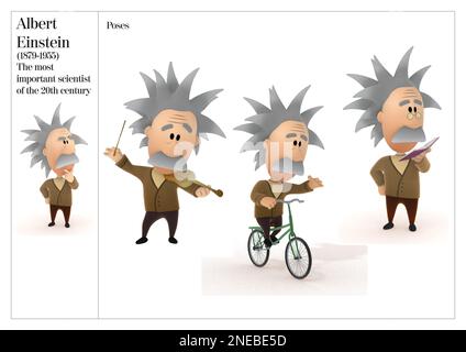 Postural pictures of Albert Einstein, the most important scientist of the 20th century, (1879-1955). [Adobe InDesign (.indd)]. Foto Stock
