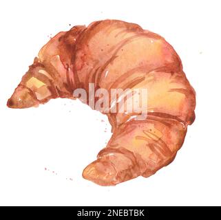 illustrazione acquerello, croissant, schizzo. Cottura a disegno per ristoranti con stampa di menu Foto Stock