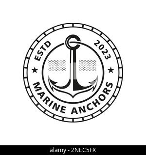 Classico vintage retro Country Emblem Anchor Strap per Sailor Typoography logo ispirazione logo design, emblema, simbolo, distintivo, etichetta, tappo Illustrazione Vettoriale