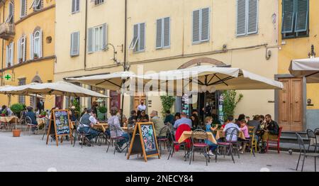 Piazza San Frediano nel centro storico di Lucca, regione Toscana nel centro Italia, Europa Foto Stock