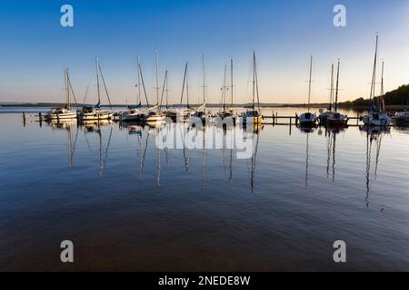 Steinhuder Meer, barche a vela nel porto, luce notturna, Germania Foto Stock