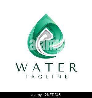 Modello di design del logo Gradient Water Drop Letter R. Minerale moderno R iniziale. Illustrazione Vettoriale