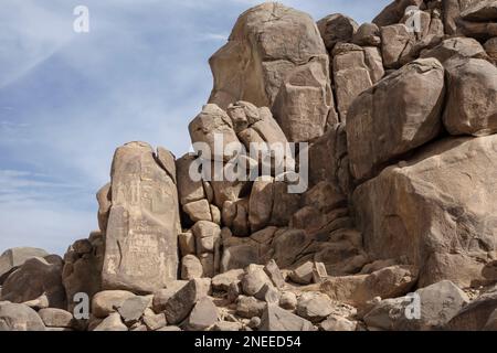 Iscrizioni Rock sull'Isola di Sehel, Assuan, Egitto, Foto Stock