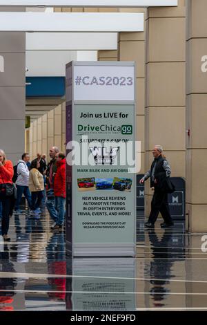 Chicago, il, USA - 15 febbraio 2023: WLS 890AM poster stand al Chicago Auto Show 2023. Foto Stock