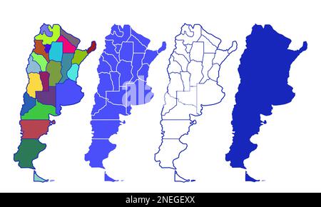 Illustrazione del set di mappe delle regioni argentine. Fonte della carta: https://maps.lib.utexas.edu/maps/americas/argentina pol96.jpg Illustrazione Vettoriale