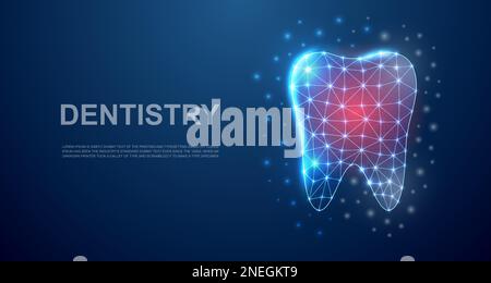 Simbolo basso del dente 3D in poly con centro dolore per landing page. Dolore ai denti, odontoiatria, concetto di design dentale. Illustrazione stomatologica poligonale. Illustrazione Vettoriale