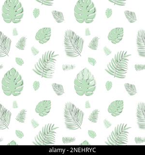 Modello senza cuciture con foglie tropicali. Sfondo per sfondi, tessuti, imballaggi. Immagine vettoriale. Illustrazione Vettoriale