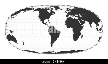 Mappa del mondo vettoriale. La proiezione iperellittica di Waldo R. Tobler. Mappa geografica del mondo con linee di latitudine e longitudine. Centrato a 60deg e lo Illustrazione Vettoriale