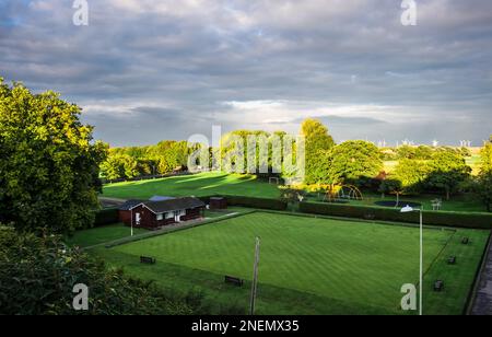 East Sussex, Regno Unito, settembre 2022, vista del Rye Bowls Club nella città medievale di Rye Foto Stock