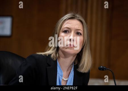 Washington, Stato di Vereinigte. 16th Feb, 2023. La dott.ssa Anna Mikulska, Fellow in Energy Studies Baker Institute for Public Policy, Rice University, appare davanti a un'audizione del Senato su energia e risorse naturali per esaminare l'impatto della guerra della Federazione russa in Ucraina sulla sicurezza energetica europea e globale un anno dopo l'invasione, Nel Dirksen Senate Office Building a Washington, DC, giovedì 16 febbraio 2023. Credit: Rod Lammey/CNP/dpa/Alamy Live News Foto Stock