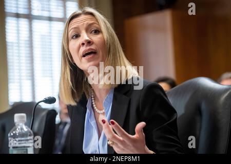 Washington, Stato di Vereinigte. 16th Feb, 2023. La dott.ssa Anna Mikulska, Fellow in Energy Studies Baker Institute for Public Policy, Rice University, appare davanti a un'audizione del Senato su energia e risorse naturali per esaminare l'impatto della guerra della Federazione russa in Ucraina sulla sicurezza energetica europea e globale un anno dopo l'invasione, Nel Dirksen Senate Office Building a Washington, DC, giovedì 16 febbraio 2023. Credit: Rod Lammey/CNP/dpa/Alamy Live News Foto Stock