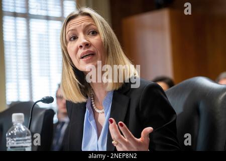 Washington, Stato di Vereinigte. 16th Feb, 2023. La dott.ssa Anna Mikulska, Fellow in Energy Studies Baker Institute for Public Policy, Rice University, appare davanti a un'audizione del Senato su energia e risorse naturali per esaminare l'impatto della guerra della Federazione russa in Ucraina sulla sicurezza energetica europea e globale un anno dopo l'invasione, Nel Dirksen Senate Office Building a Washington, DC, giovedì 16 febbraio 2023. Credit: Rod Lammey/CNP/dpa/Alamy Live News Foto Stock