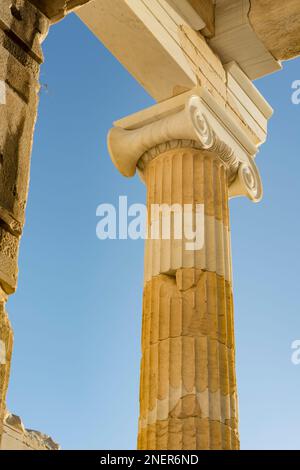 Dettaglio di una colonna ionica, l'Acropoli di Atene Foto Stock