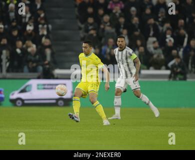 Torino, Italia. 16th Feb, 2023. Mostafa Mohamed del FC Nantes durante la UEFA Europa League, partita di calcio tra Juventus FC e FC Nantes il 16 febbraio 2023 allo stadio Allianz di Torino. Photo Ndrerim Kaceli Credit: Independent Photo Agency/Alamy Live News Foto Stock