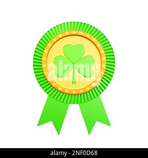 3d rendering dell'icona del nastro verde trifoglio del premio giorno di san patrizio Foto Stock