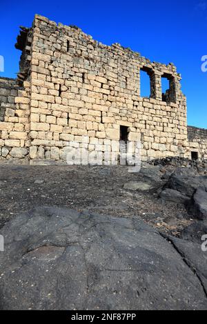 Qasr al Azraq, lateinisch Basianis, Basienis, Oder Amatha, Blaue Festung, ein historisches römisches und byzantinisches Militärlager am vorderen Limes Foto Stock