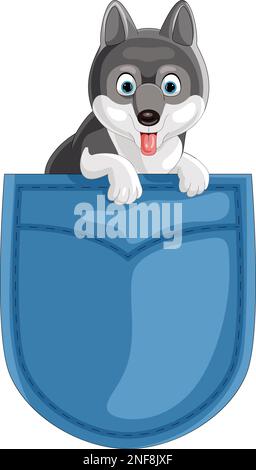 Cartone animato siberiano Husky in tasca Illustrazione Vettoriale