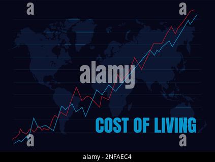 Grafico che mostra l'aumento del costo della vita con la mappa mondiale Illustrazione Vettoriale