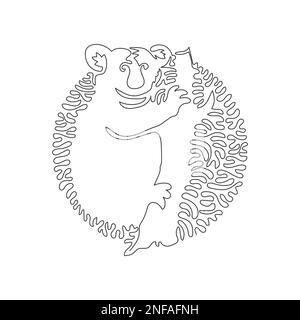 Curva continua un disegno di linea di divertente arte astratta koala L'illustrazione di un vettore di tratto modificabile a linea singola di un koala è un marsupiale erbivoro Illustrazione Vettoriale