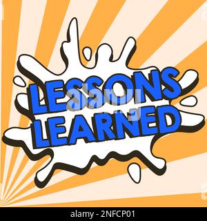 Didascalia di testo presentando le lezioni apprese, la foto concettuale promuove la condivisione e l'uso delle conoscenze derivate dall'esperienza Foto Stock