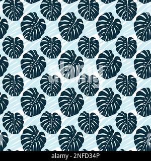Monstera lascia un motivo senza cuciture per tessuti o sfondi. Vettore tropicale foglie sfondo Illustrazione Vettoriale