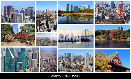 Collage fotografico a Tokyo - collezione di luoghi della città del Giappone. Foto Stock