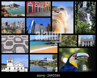 Brasile viaggio collage con San Paolo, Rio de Janeiro, Iguazu e Curitiba. Foto Stock