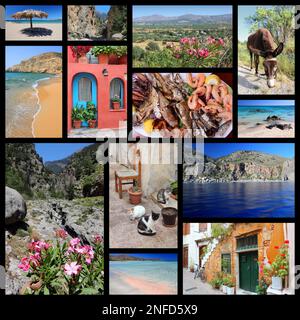 Creta isola i punti di riferimento - viaggi luoghi collage dalla Grecia. Foto Stock