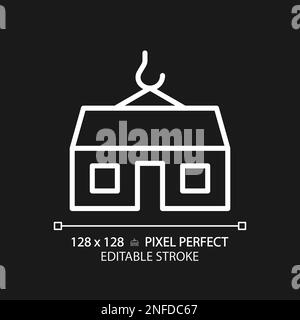 Icona lineare bianca perfetta per il tema scuro con pixel domestici modulari Illustrazione Vettoriale