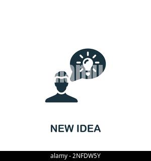 Nuova icona idea. Bianco e nero semplice segno da idea collezione. Nuova idea icona per logo, modelli, web design e infografica. Illustrazione Vettoriale